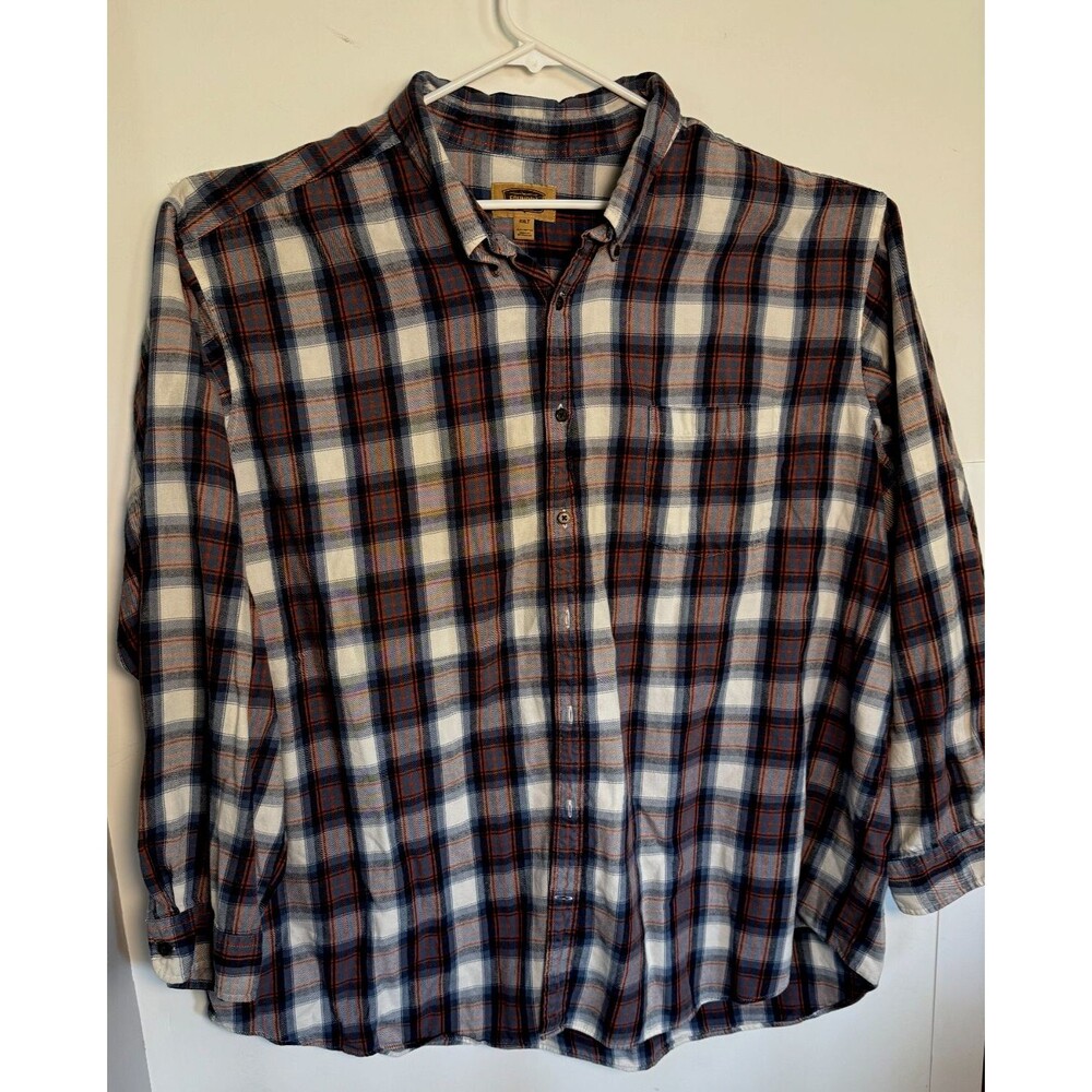 ? Vtg The Foundry Supply Co Men's 4XL Plaid Flannel Shirt Blue Orange Grey